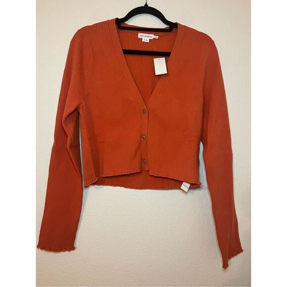 NWT Good American Lettuce Edge Cardigan in Burnt Orange - Picture 5 of 8